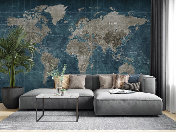 World Map Wallpaper | Grey Political World Map Wallpaper
