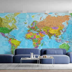 World Map Murals | Geographical World Map Wall Mural