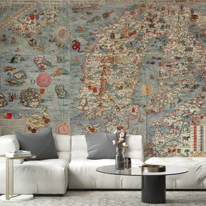 Global Map Wallpaper | Ancient Marine Map Wall Mural