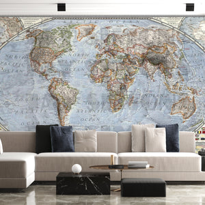 World Map Murals for Walls | Vintage Political World Map and Flags Wallpaper
