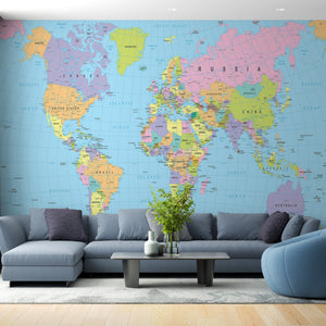 World Map Murals | Detailed Political World Map Wallpaper