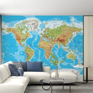 Political World Map Wallpaper Mural | Physical Political Map Wallpaper