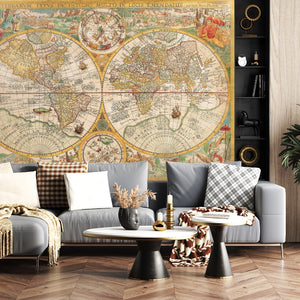 World Map Murals for Walls | Vintage Geographical World Map Wall Mural