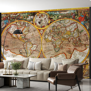 World Map Murals | Antique 17th Century World Map Wallpaper