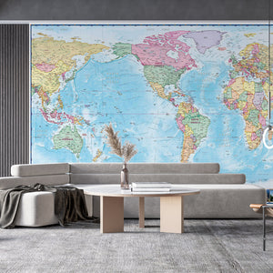 Political World Map Wallpaper Mural | Colorful Political World Map Wallpaper
