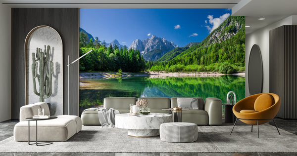 Nature Wallpaper, Non Woven, Lake and Forest Mountains Wallpaper, Wildlife Wall Mural