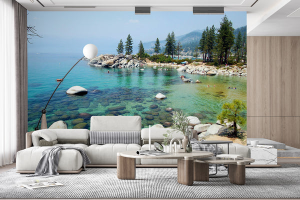 Nature Wallpaper, Non Woven, The blue waters of Lake Wallpaper, Wildlife Wall Mural