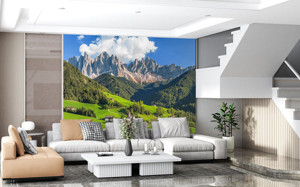 Nature Wallpaper, Non Woven, Mountains and Village Wallpaper, Summer Hills Wall Mural