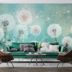  Dandelions On Turquoise Background Wallpaper