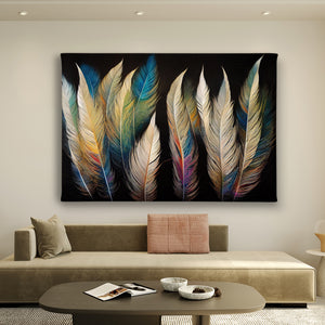 Canvas Wall Art | Multicolored & Gold Feathers Canvas Poster