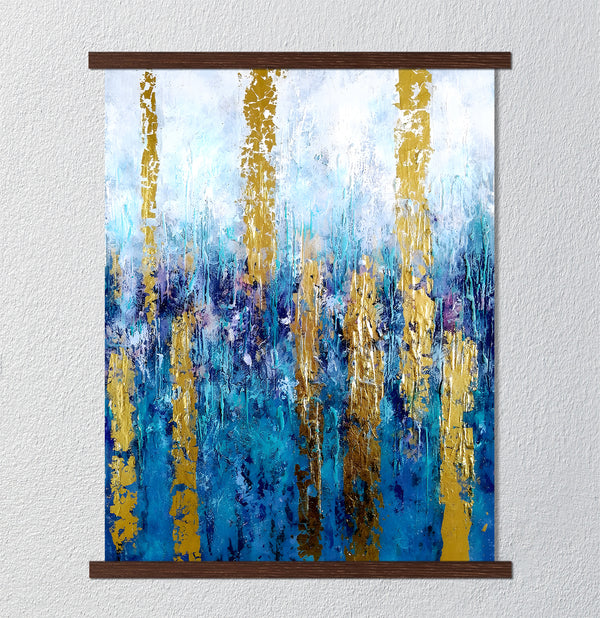 Canvas Wall Art, Gold & Blue Abstract Texture Wall Poster