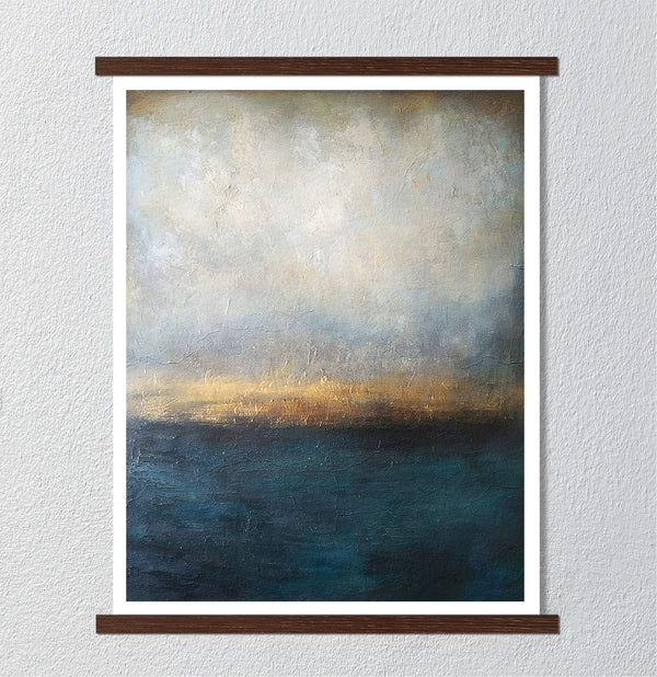 Canvas Wall Art, Vintage Gold & Blue Abstract Oil Painting Wall Poster