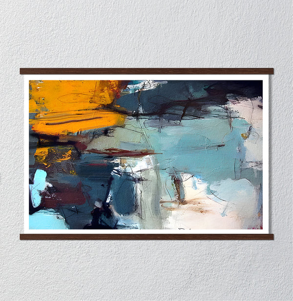 Canvas Wall Art, Yellow & Blue Abstract Colors Wall Poster