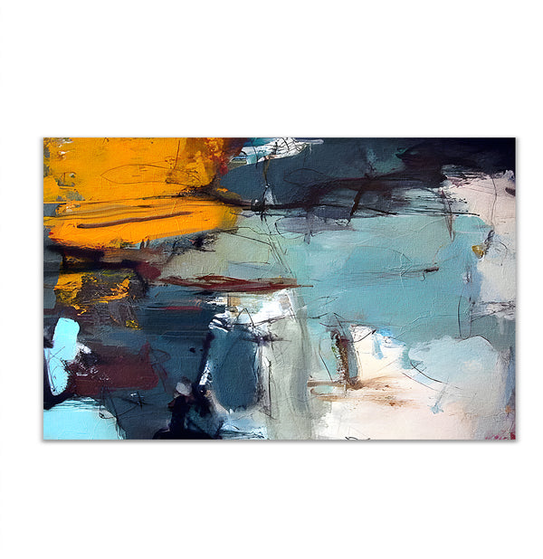 Canvas Wall Art, Yellow & Blue Abstract Colors Wall Poster