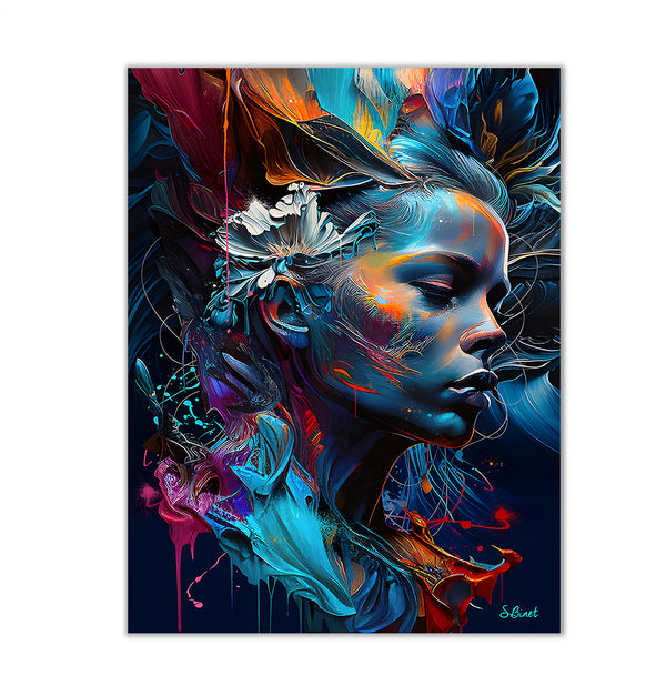 Canvas Wall Art, Colorful Women with Flowers Art Wall Poster