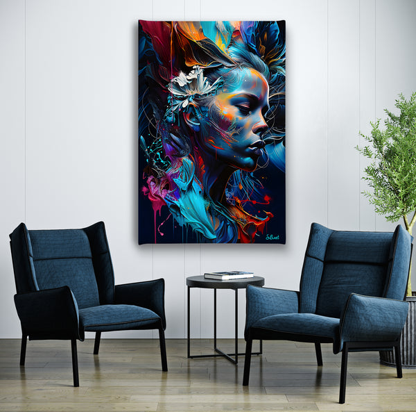 Canvas Wall Art, Colorful Women with Flowers Art Wall Poster