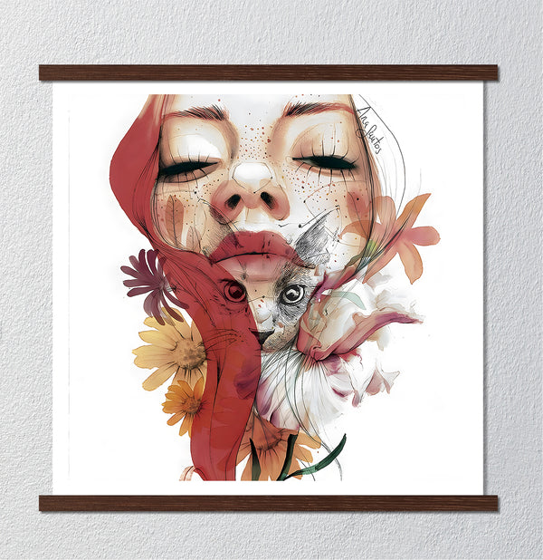 Canvas Wall Art, Colorful Girl & Cat Art Wall Poster