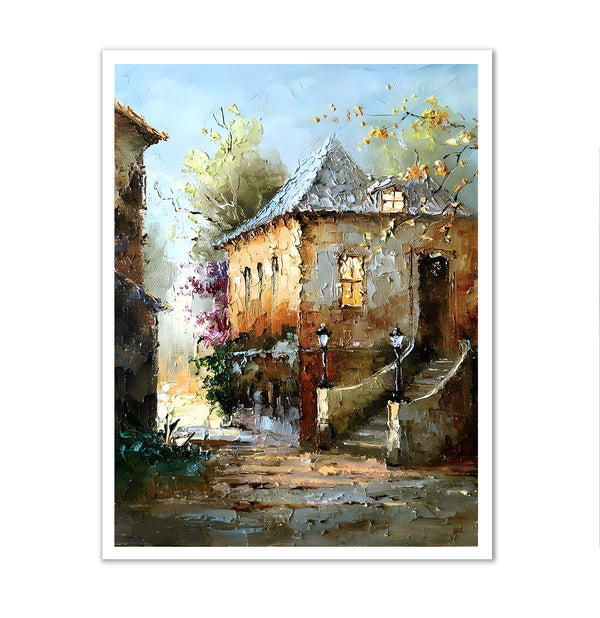 Canvas Wall Art, Oil Painted Old House, Wall Poster