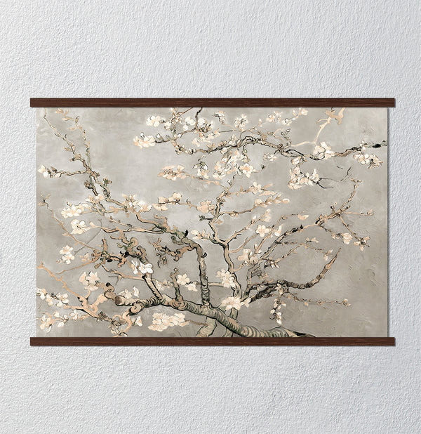Canvas Wall Art, Blooming Almond Branches on beige background, Wall Poster