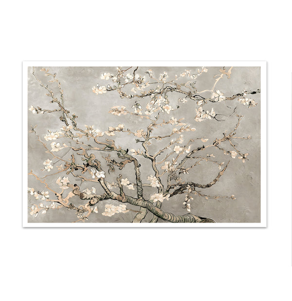 Canvas Wall Art, Blooming Almond Branches on beige background, Wall Poster