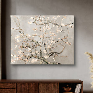 Canvas Wall Art - Blooming Almond Branches on beige background