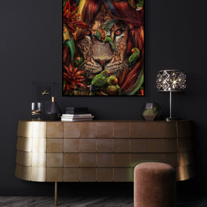 Wall Poster - Lion & Green Parrots