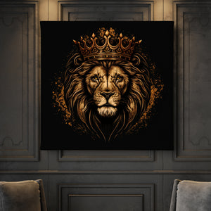 Canvas Wall Poster -  Lion with Gold Crown