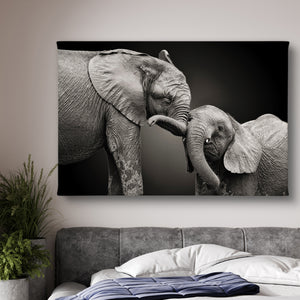 Canvas Wall Poster -  Mom and Baby Elephant