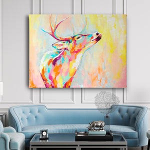 Canvas Wall Poster -  Oil Painted Deer Animal