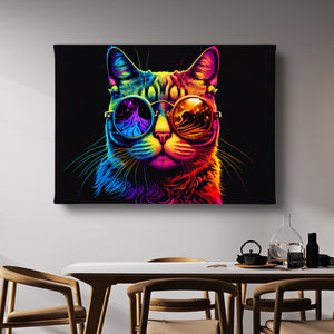 Canvas Wall Poster -  Neon Cat with Sunglasses