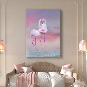 Canvas Wall Poster -  Pink Soft Flamingo Birds