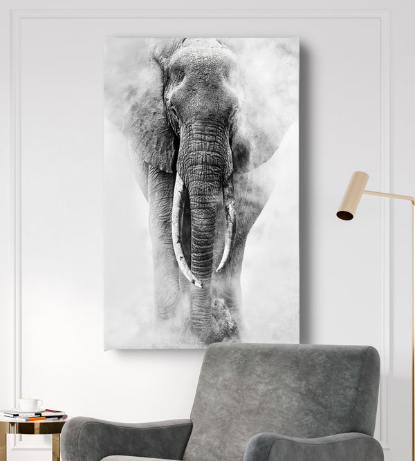 Canvas Wall Poster -  Black & White Elephant