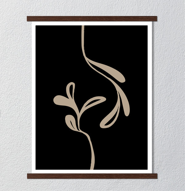 Canvas Wall Art, Beige Leaves on Black Background, Wall Poster