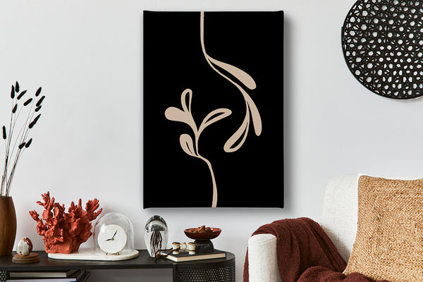 Canvas Wall Art, Beige Leaves on Black Background, Wall Poster