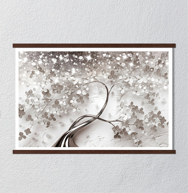Canvas Wall Art, Silver Flower Tree & Gems, Wall Poster