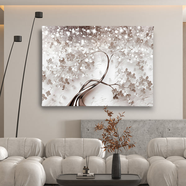 Canvas Wall Art, Silver Flower Tree & Gems, Wall Poster