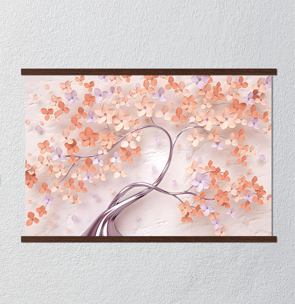 Canvas Wall Art, Orange & Silver Flower Tree, Wall Poster