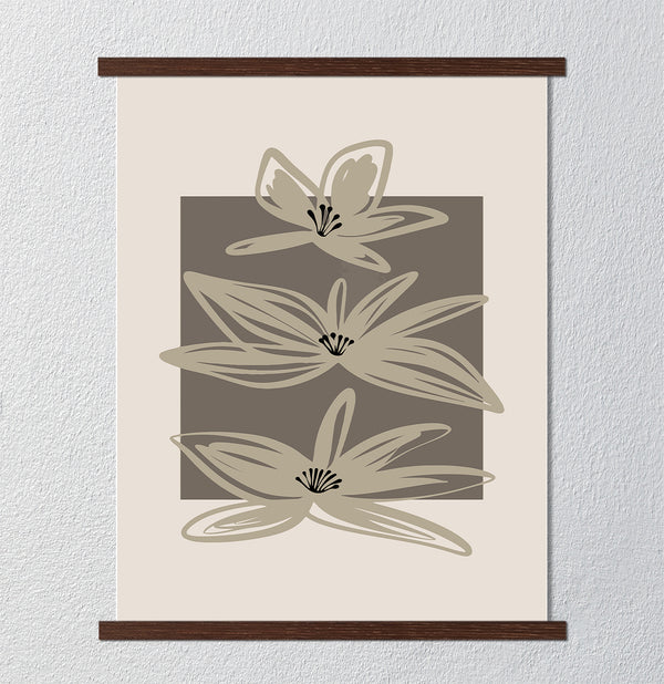 Canvas Wall Art, Brown Abstract Flowers, Wall Poster