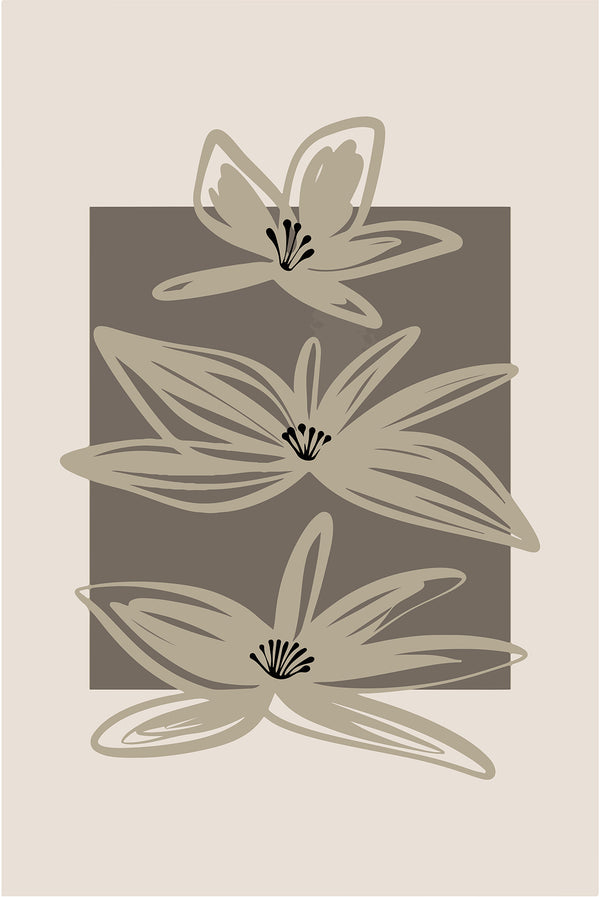 Canvas Wall Art, Brown Abstract Flowers, Wall Poster