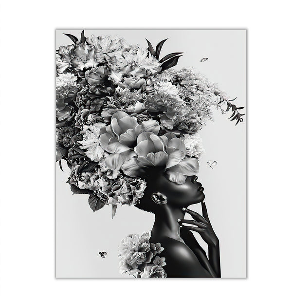 Canvas Wall Art, Black & White Flower Girl, Wall Poster