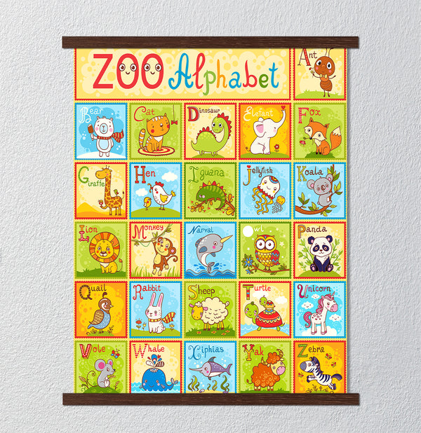 Canvas Kids Wall Art, English Animal Alphabet for Kids, Nursery Wall Poster
