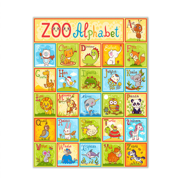 Canvas Kids Wall Art, English Animal Alphabet for Kids, Nursery Wall Poster