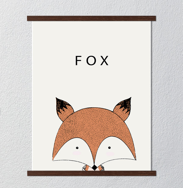 Canvas Kids Wall Art, Cute Fox Animal, Nursery Wall Poster