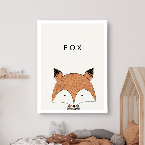Canvas Kids Wall Art, Cute Fox Animal, Nursery Wall Poster