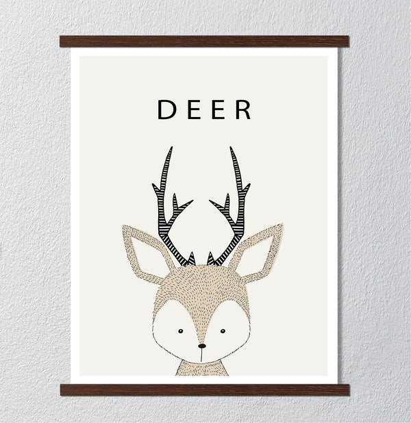 Canvas Kids Wall Art, Cute Deer Animal, Nursery Wall Poster