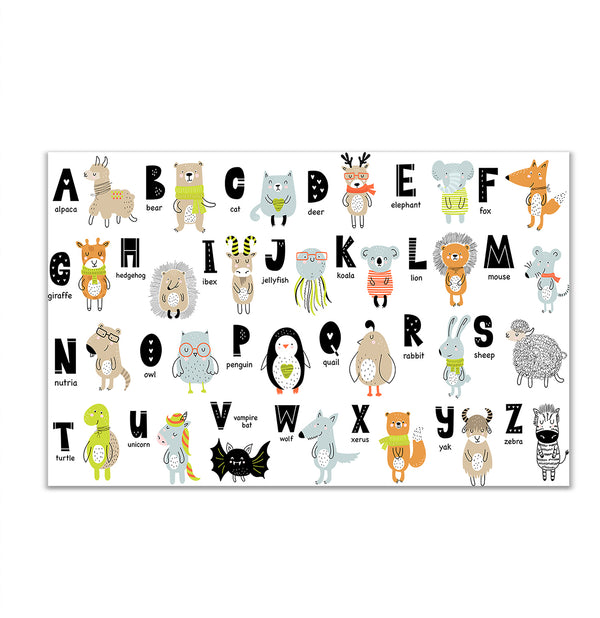 Canvas Kids Wall Art, English Alphabet with Animals, Nursery Wall Poster
