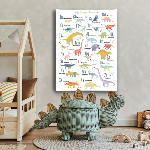 Canvas Kids Wall Art, Dinosaur Alphabet, Nursery Wall Poster