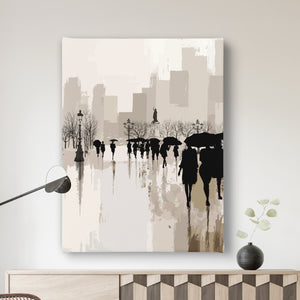 Canvas Wall Art - People Under Rain in a City