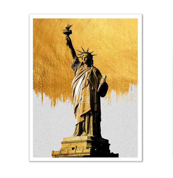 Canvas Wall Art, Statue of Liberty & Gold Elements, Wall Poster