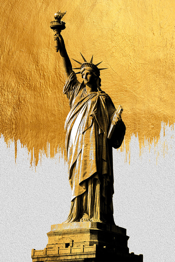 Canvas Wall Art, Statue of Liberty & Gold Elements, Wall Poster